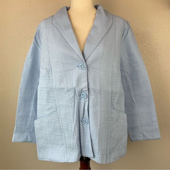 NWOT Norm Thompson Baby Blue Button Down Jacket Size Petite XL - Picture 1 of 9